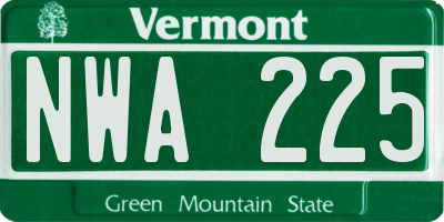 VT license plate NWA225