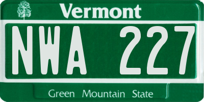 VT license plate NWA227