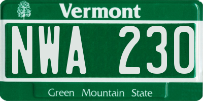 VT license plate NWA230