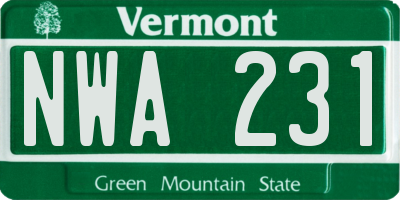 VT license plate NWA231