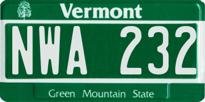 VT license plate NWA232