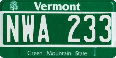 VT license plate NWA233