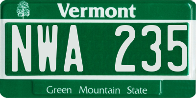 VT license plate NWA235