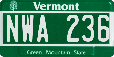 VT license plate NWA236