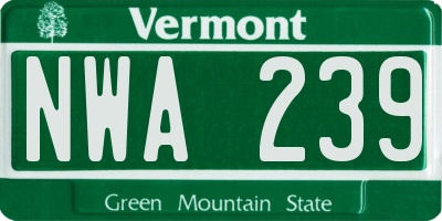 VT license plate NWA239