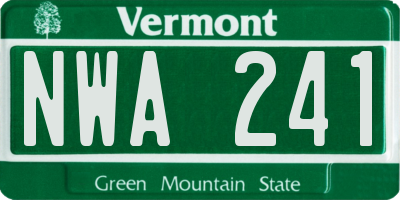 VT license plate NWA241