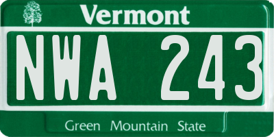 VT license plate NWA243