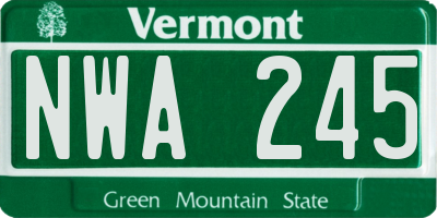 VT license plate NWA245
