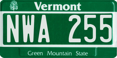 VT license plate NWA255