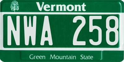 VT license plate NWA258