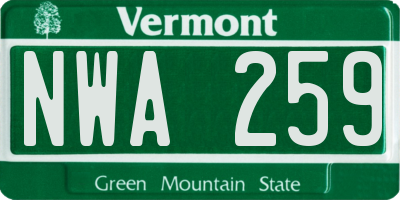 VT license plate NWA259