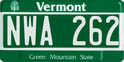 VT license plate NWA262