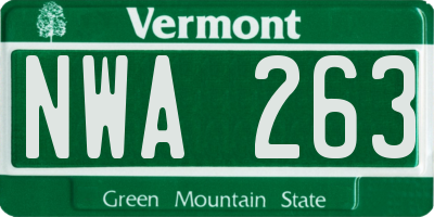 VT license plate NWA263