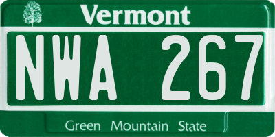 VT license plate NWA267