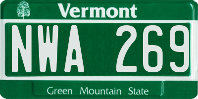 VT license plate NWA269