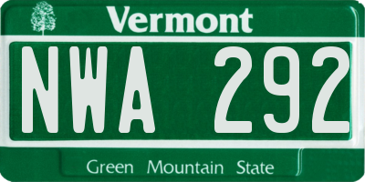 VT license plate NWA292