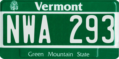 VT license plate NWA293