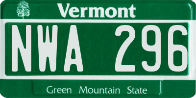 VT license plate NWA296