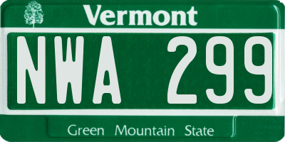 VT license plate NWA299