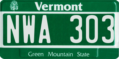 VT license plate NWA303