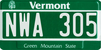 VT license plate NWA305