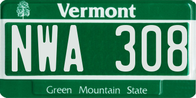 VT license plate NWA308