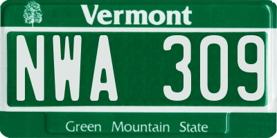 VT license plate NWA309