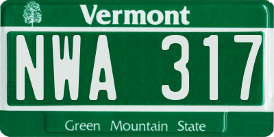 VT license plate NWA317