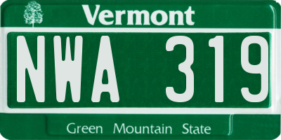 VT license plate NWA319