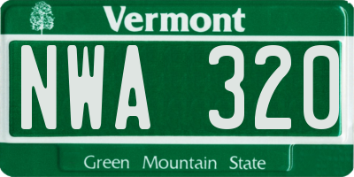VT license plate NWA320
