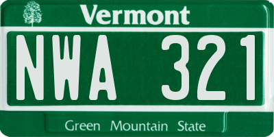 VT license plate NWA321