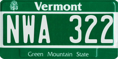 VT license plate NWA322
