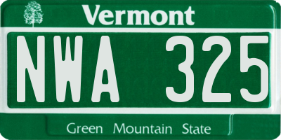 VT license plate NWA325