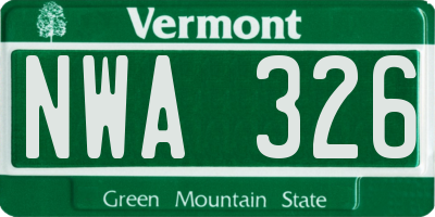 VT license plate NWA326