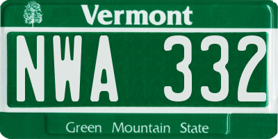 VT license plate NWA332