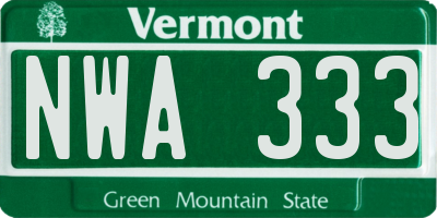 VT license plate NWA333