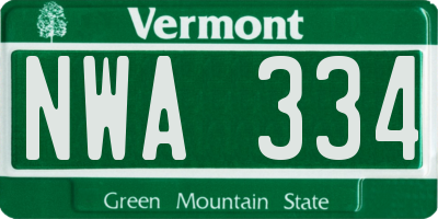 VT license plate NWA334