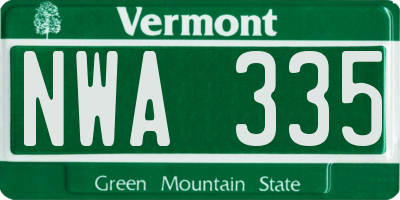 VT license plate NWA335