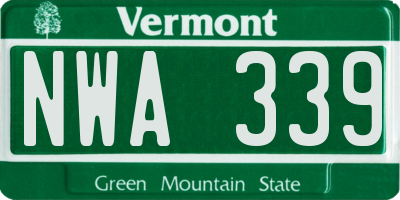 VT license plate NWA339