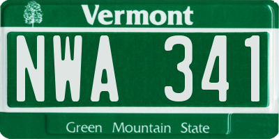 VT license plate NWA341
