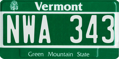 VT license plate NWA343