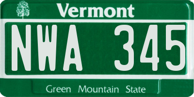 VT license plate NWA345
