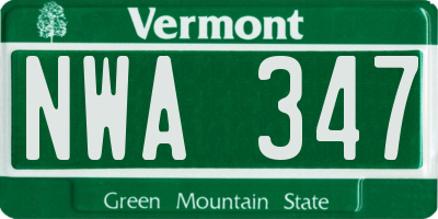 VT license plate NWA347