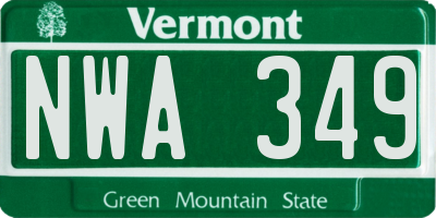 VT license plate NWA349