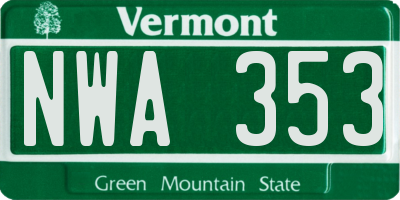 VT license plate NWA353