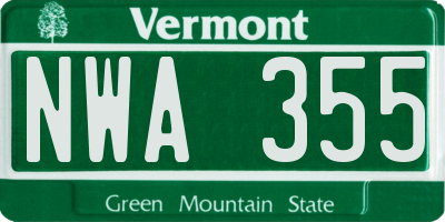 VT license plate NWA355