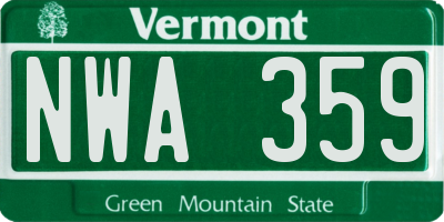 VT license plate NWA359