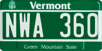 VT license plate NWA360