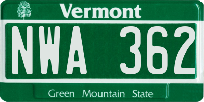 VT license plate NWA362