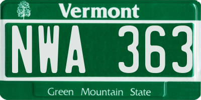 VT license plate NWA363